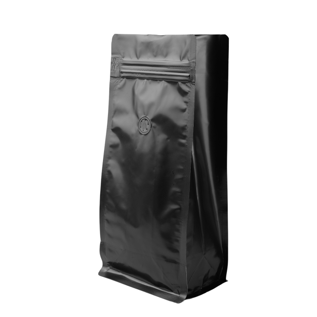 Coffee bag 1kg - black mat + valve - flat bottom - 20 pcs